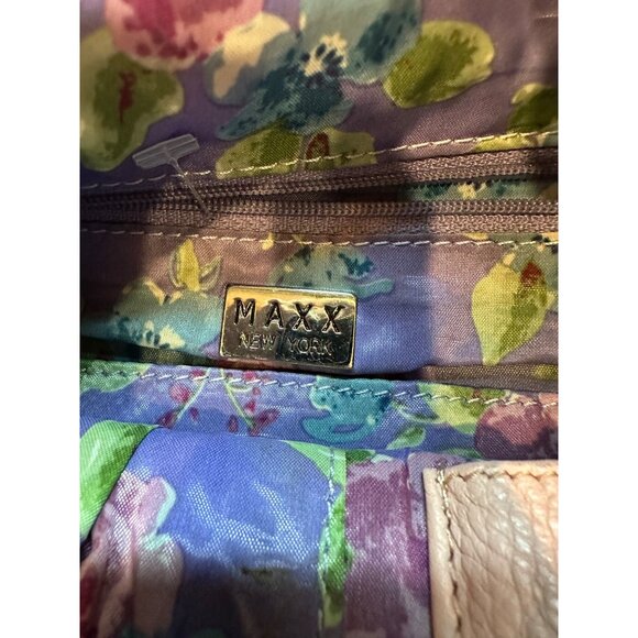 Maxx New York Pink Genuine Leather & Nylon Lined Handbag With Floral Interior De - Picture 3 of 13